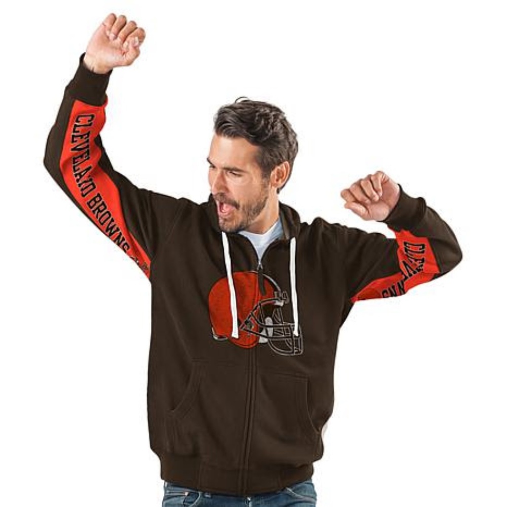 NFL Cleveland Browns Hands High Game Day Full Zipper Fleece Hoodie L